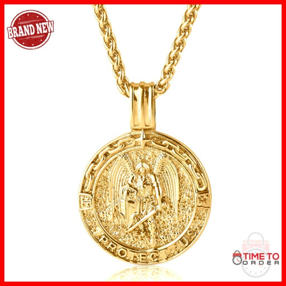 Men's Stainless Steel Religious Pendant Necklace with Extender Chain